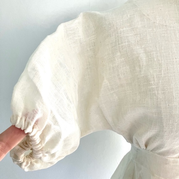 Vintage 70’s does Edwardian linen floral ribbon peplum blouse shirt top - Picture 6 of 9